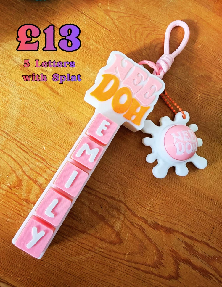Personalised Emily name bar in pink and white with the Splat Clicker charm
