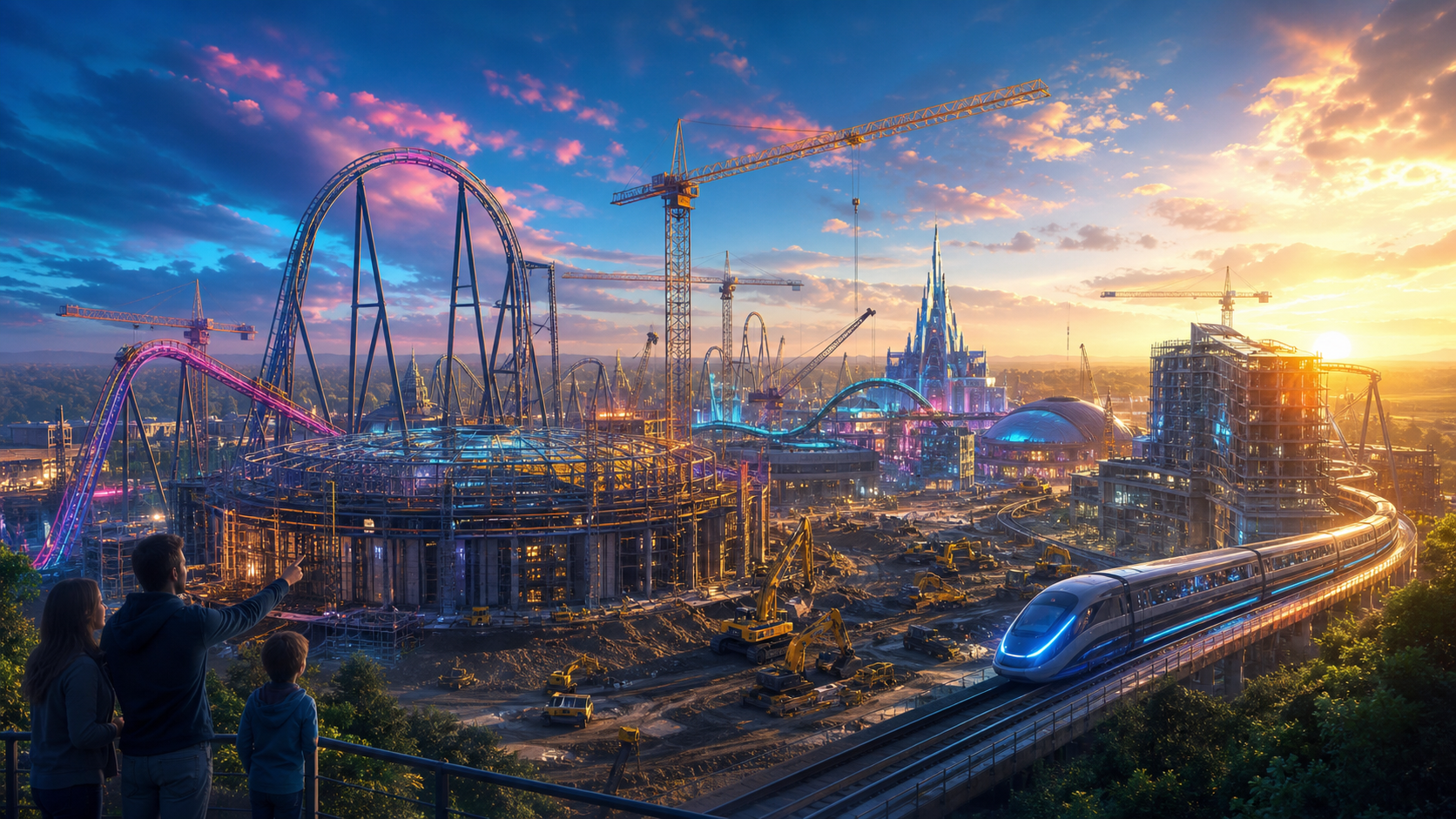 Concept-style theme park construction scene for Universal UK news